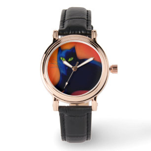 Zwarte Kat Abstracte kunst Draag Horloge