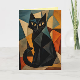 Zwarte Kat Abstracte Wenskaart Feestdagen Kaart