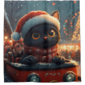 Zwarte Kat Achtbaan Kerst Douchegordijn (Voorkant)