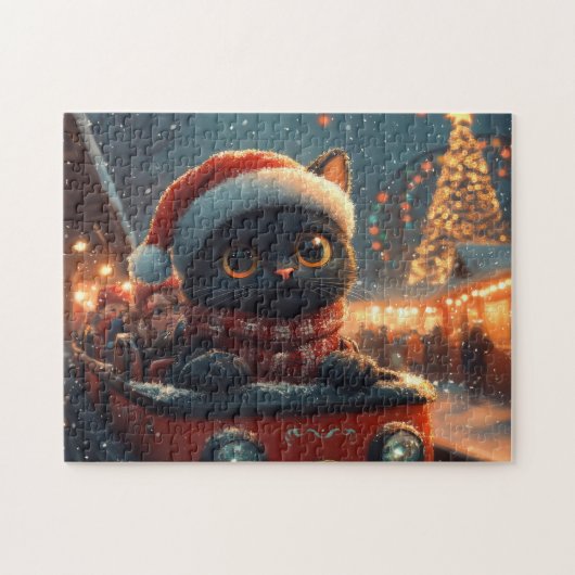 Zwarte Kat Achtbaan Kerst Legpuzzel (Horizontaal)