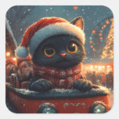 Zwarte Kat Achtbaan Kerstmis Vierkante Sticker (Voorkant)