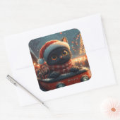 Zwarte Kat Achtbaan Kerstmis Vierkante Sticker (Envelop)