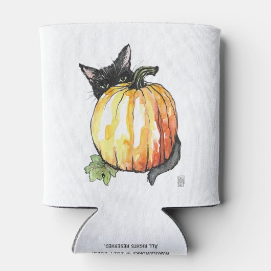 Zwarte kat achter pompoen Koelbox Blikjeskoeler (Achterkant)