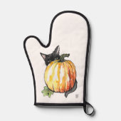 Zwarte kat achter pompoenovenhandschoen ovenwant (Voorkant)