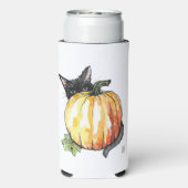 Zwarte kat achter Pumpkin Slim Seltzer Can Koozie (Seltzer Achterkant)
