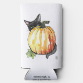 Zwarte kat achter Pumpkin Slim Seltzer Can Koozie (Achterkant)