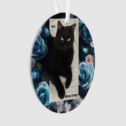 Zwarte kat Acryl Ornament - Meowy Catmas (voorkant)
