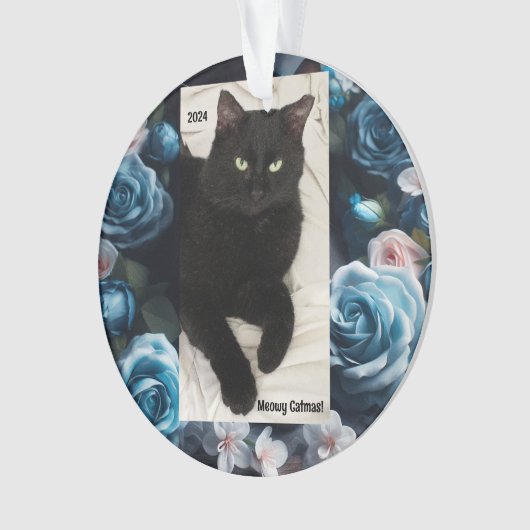 Zwarte kat Acryl Ornament - Meowy Catmas (voorkant)