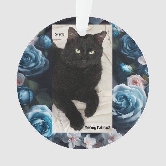 Zwarte kat Acryl Ornament - Meowy Catmas (voorkant)