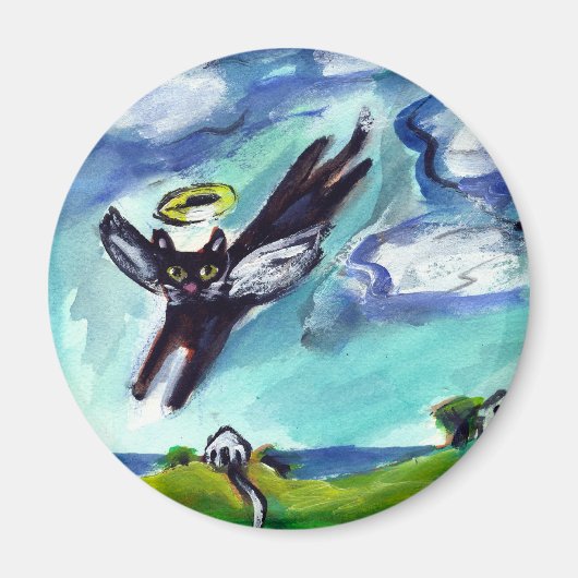 Zwarte kat Angel Magneet (Voorkant)