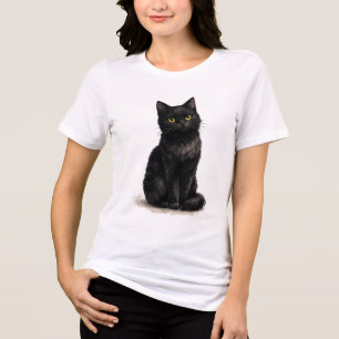 Zwarte Kat Aquarel Clipart Tri-Blend Shirt