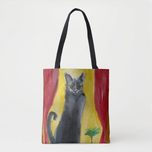 Zwarte Kat Aquarel kunst Tote Bag (Voorkant)