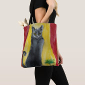 Zwarte Kat Aquarel kunst Tote Bag (Dichtbij)