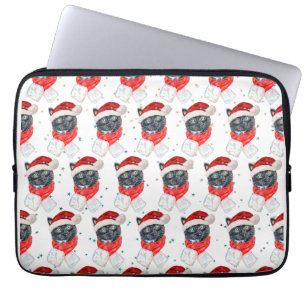 Zwarte Kat Aquarel met Kerstsjaal Laptop Sleeve