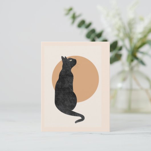 Zwarte kat art deco briefkaart (Staand voorkant)