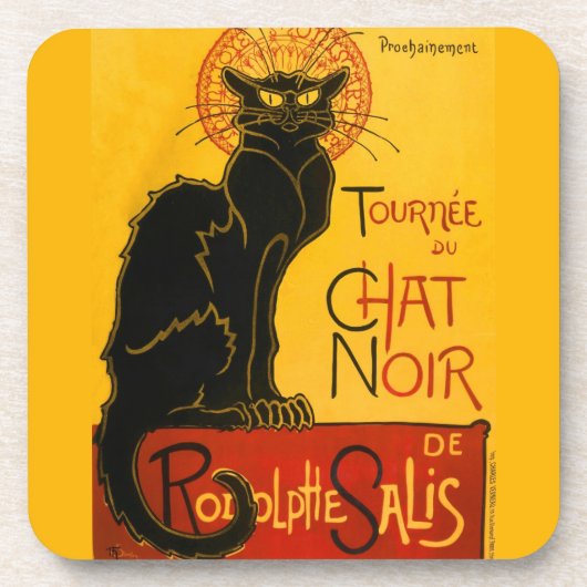 zwarte kat Art Nouveau Chat Noir Steinlen Bier Onderzetter (Voorkant)