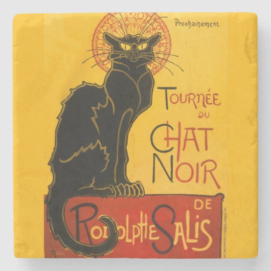  zwarte kat Art Nouveau Chat Noir Steinlen Stenen Onderzetter (Voorkant)