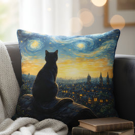  Zwarte Kat Artistieke & Hemelse Stad Decoratie  Kussen