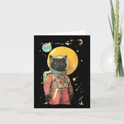 Zwarte Kat Astronaut Kleur Art Print Kaart (Voorkant)