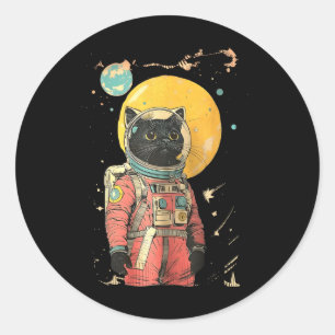 Zwarte Kat Astronaut Kleur Art Print Ronde Sticker