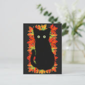 Zwarte kat, Autumn-bladeren patroon, Halloween leu Briefkaart (Staand voorkant)
