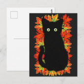 Zwarte kat, Autumn-bladeren patroon, Halloween leu Briefkaart (Voorkant / Achterkant)
