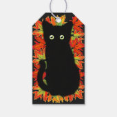Zwarte kat, Autumn-bladeren patroon, Halloween leu Cadeaulabel (Voorkant)