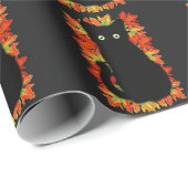 Zwarte kat, Autumn-bladeren patroon, Halloween leu Cadeaupapier (Rol Hoek)