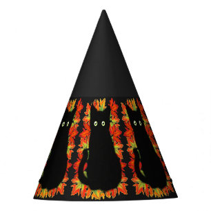 Zwarte kat, Autumn-bladeren patroon, Halloween leu Feesthoedjes