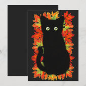 Zwarte kat, Autumn-bladeren patroon, Halloween leu Kaart (Voorkant / Achterkant)
