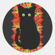 Zwarte kat, Autumn-bladeren patroon, Halloween leu