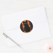 Zwarte kat, Autumn-bladeren patroon, Halloween leu Ronde Sticker (Envelop)