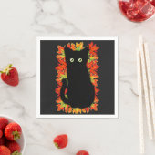 Zwarte kat, Autumn-bladeren patroon, Halloween leu Servet (Insitu)