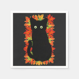 Zwarte kat, Autumn-bladeren patroon, Halloween leu Servet