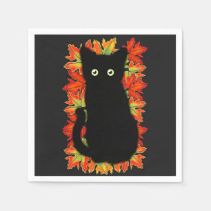 Zwarte kat, Autumn-bladeren patroon, Halloween leu Servet
