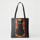 Zwarte kat, Autumn-bladeren patroon, Halloween leu Tote Bag (Voorkant)