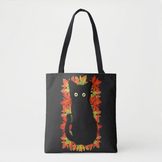 Zwarte kat, Autumn-bladeren patroon, Halloween leu Tote Bag (Voorkant)