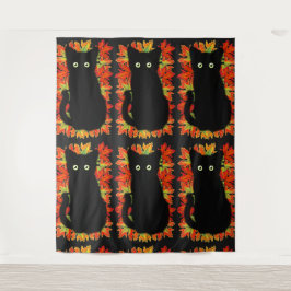 Zwarte kat, Autumn-bladeren patroon, Halloween leu Wandkleed