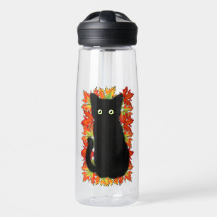 Zwarte kat, Autumn-bladeren patroon, Halloween leu Waterfles