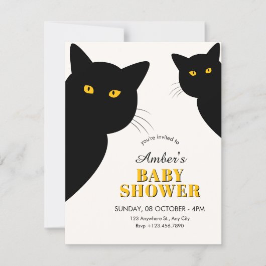 Zwarte kat baby shower kaart (Voorkant)