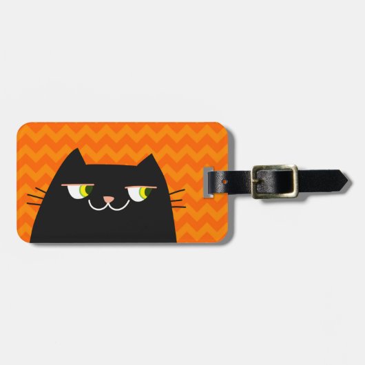 Zwarte Kat Bagage Label Moderne Chevron (Voorkant horizontaal)