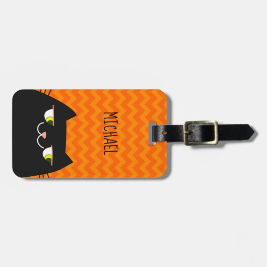 Zwarte kat bagagelabel (Voorkant horizontaal)