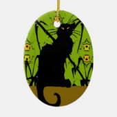 zwarte kat bamboe keramisch ornament (Voorkant)