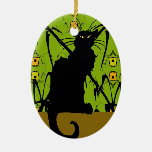 zwarte kat bamboe keramisch ornament (Voorkant)