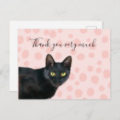 Zwarte kat bedankt u hartelijk voor uw roze stippe briefkaart (Voorkant / Achterkant)