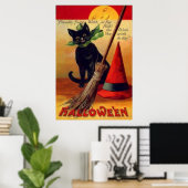 Zwarte Kat Bezem Heksenhoed Vollemaan Poster (Thuiskantoor)