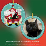 Zwarte kat bezoekt de kerstman met hilarische wens ornament<br><div class="desc">Huisdieren zijn familie. Wat zou je zwarte kat vragen Santa paws als een kerstcadeau? Een traktatie machine? Het einde van de stofzuiger? Om een enige kat te zijn? Laat je fantasie en bekendheid met je kat dit grappige kerstornament personaliseren. Dit schattige kat ornament is verkrijgbaar met verschillende soorten katten in...</div>