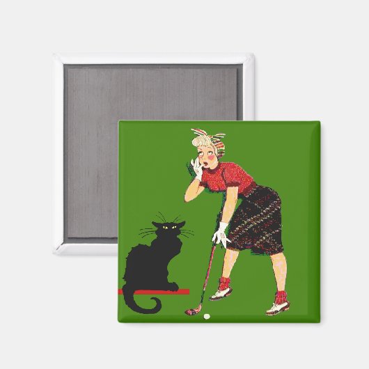 Zwarte kat bij golf magneet (Voorkant / Achterkant)