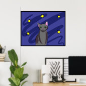 Zwarte kat bij nacht poster (Thuiskantoor)