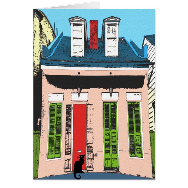 Zwarte kat bij Pink Cottage (Voorkant)